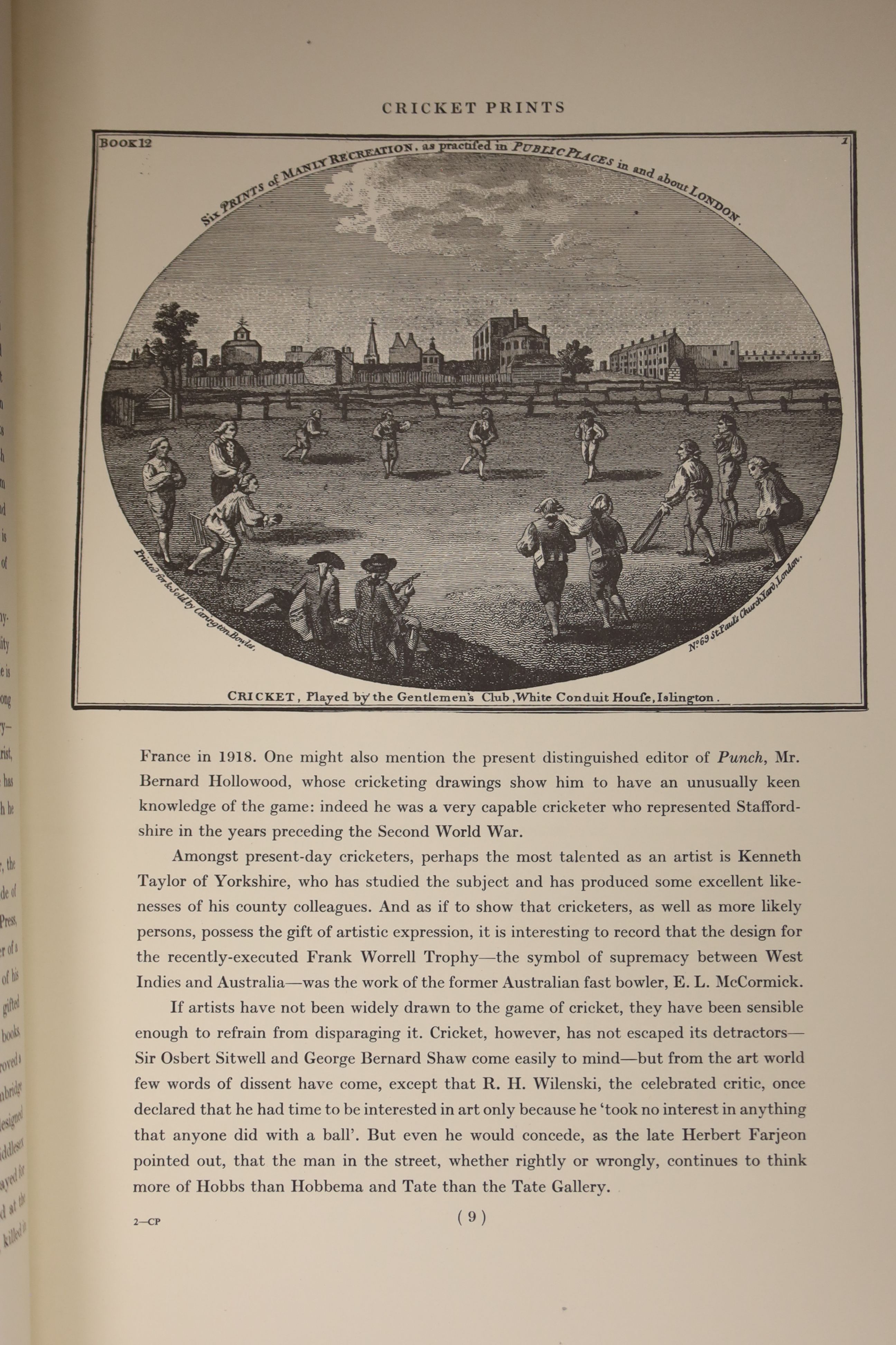 Rosenwater, Irving – A Portfolio of Cricket Prints: a nineteenth century miscellany, 8 coloured plates and some other illus., coloured pictorial wrappers, folio 1962